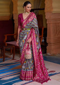 SLATE GRAY WOVEN PATOLA SILK SAREE