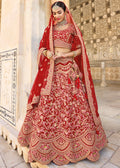 RED HEAVY EMBROIDERED DESIGNER BRIDAL LEHENGA