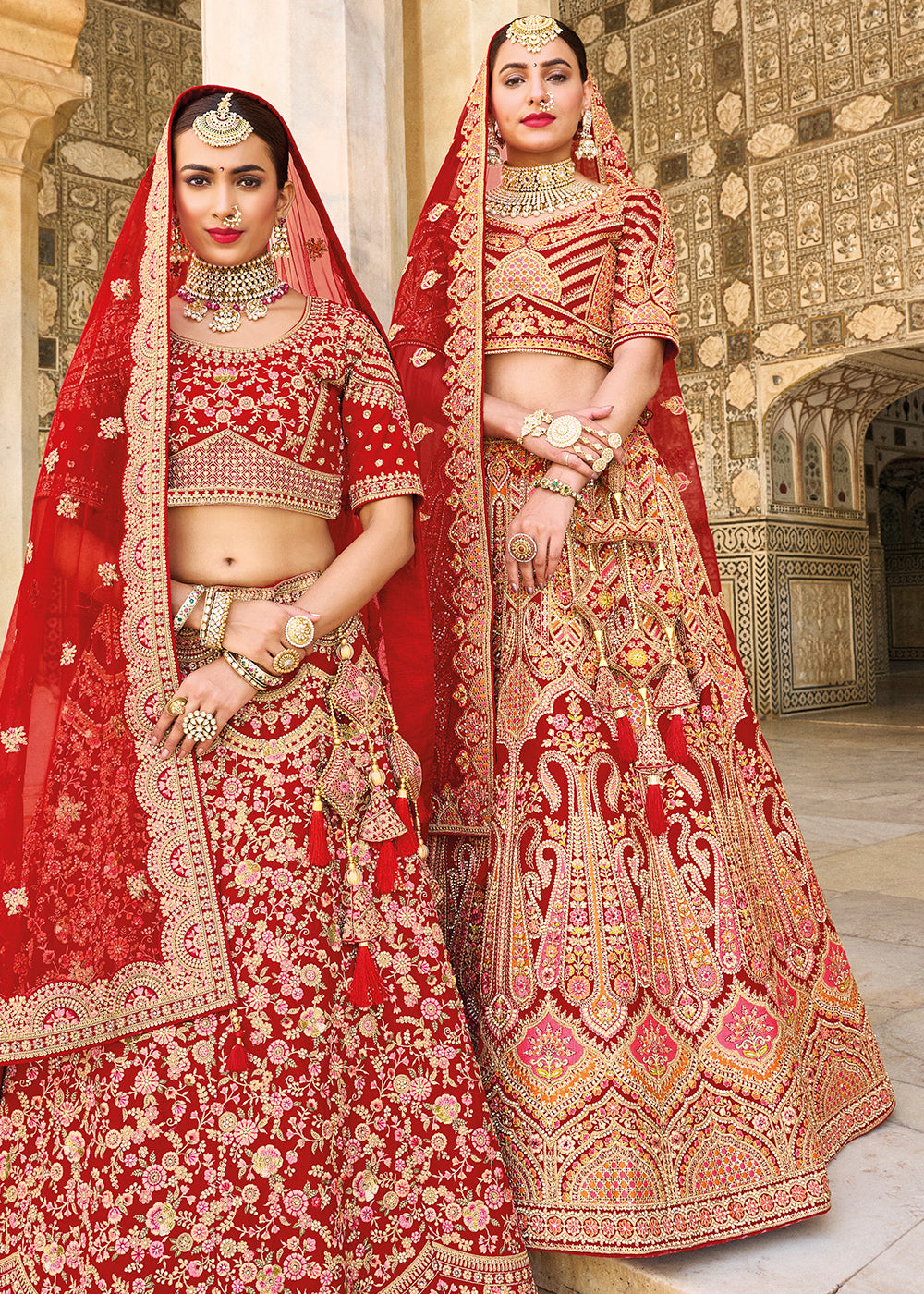 RED HEAVY EMBROIDERED DESIGNER BRIDAL LEHENGA