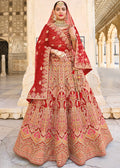 RED HEAVY EMBROIDERED DESIGNER BRIDAL LEHENGA