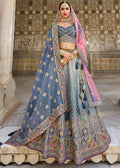 FRENCH BLUE HEAVY EMBROIDERED DESIGNER BRIDAL LEHENGA