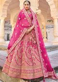 HOT PINK HEAVY EMBROIDERED DESIGNER BRIDAL LEHENGA