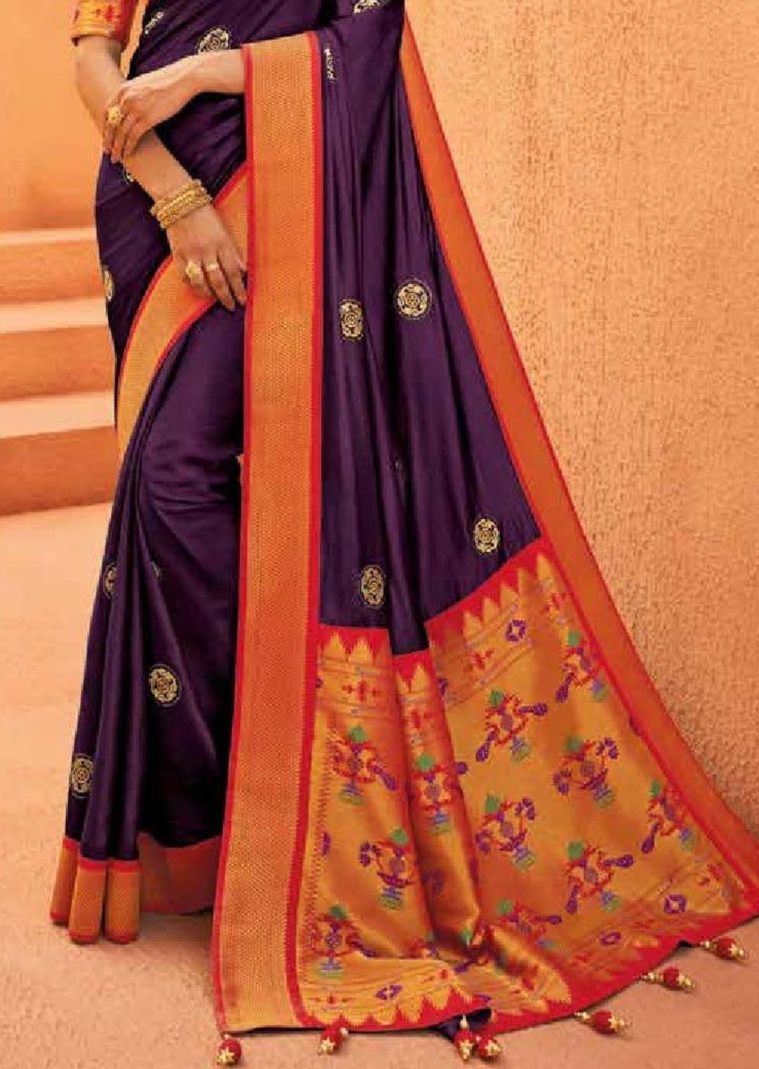Raisin Purple Woven Paithani Silk Saree With Red Border