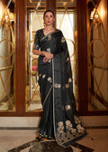 Black Woven Pure Satin Silk Saree