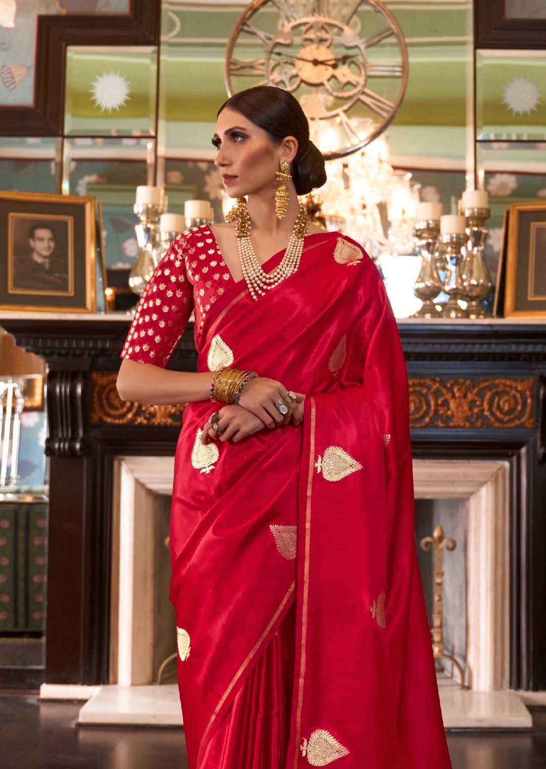 Red Woven Pure Satin Silk Saree