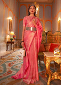 Watermelon Pink Zari Woven Kanjivaram Satin Silk Saree