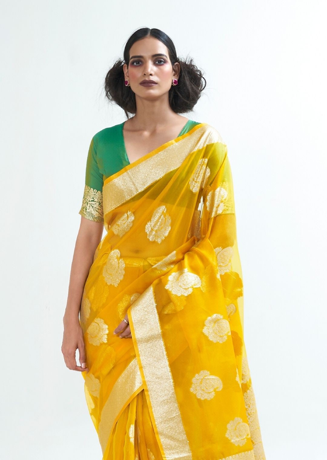 Golden Yellow Hand Woven Organza Silk Saree