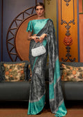 Steal Gray Digital Printed Satin Crepe Silk Saree