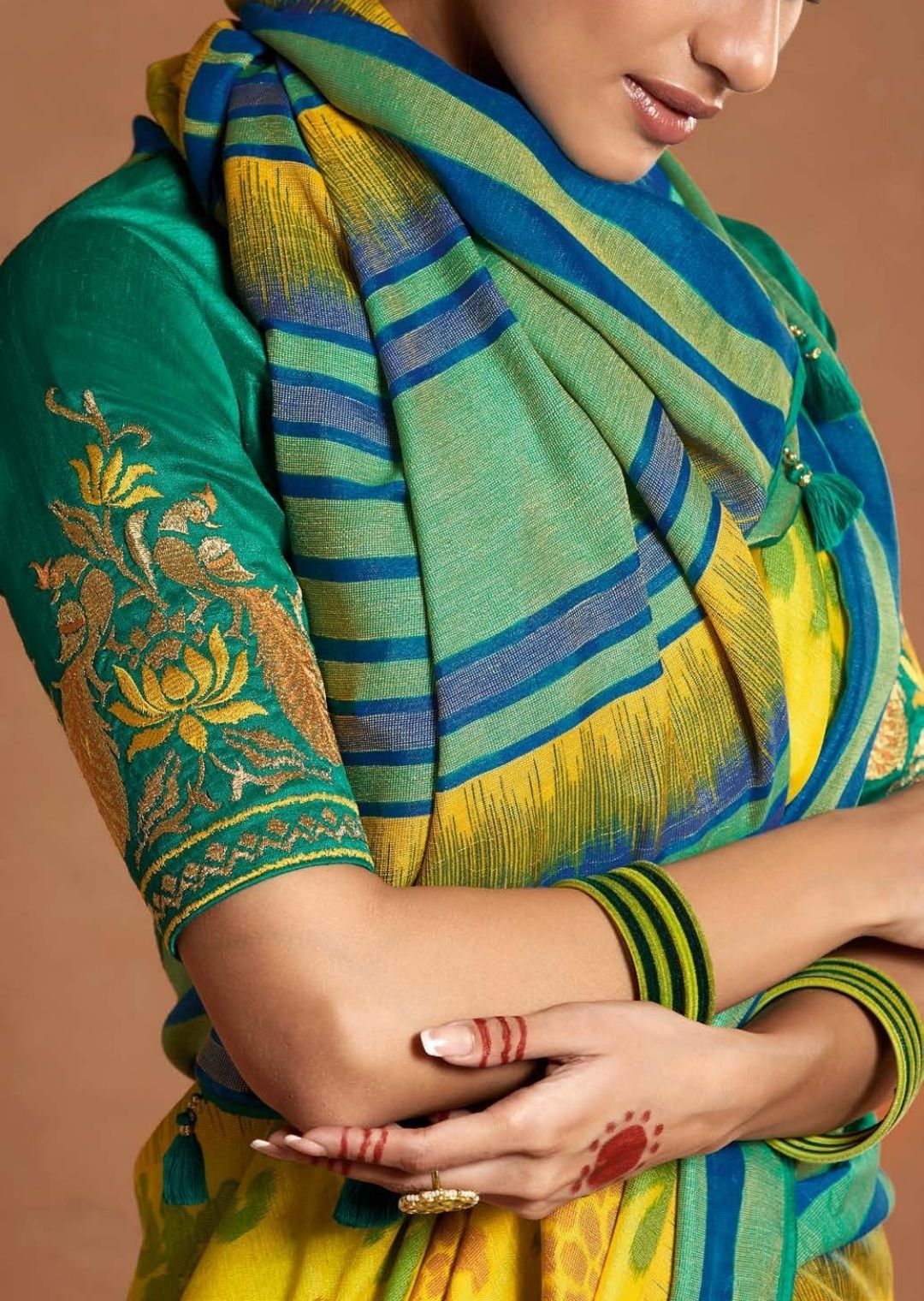 Lime Green Pure Braso Chiffon Saree With Embroidered Silk Blouse