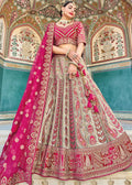 TEA GREEN & PINK HEAVY EMBROIDERED DESIGNER BRIDAL LEHENGA