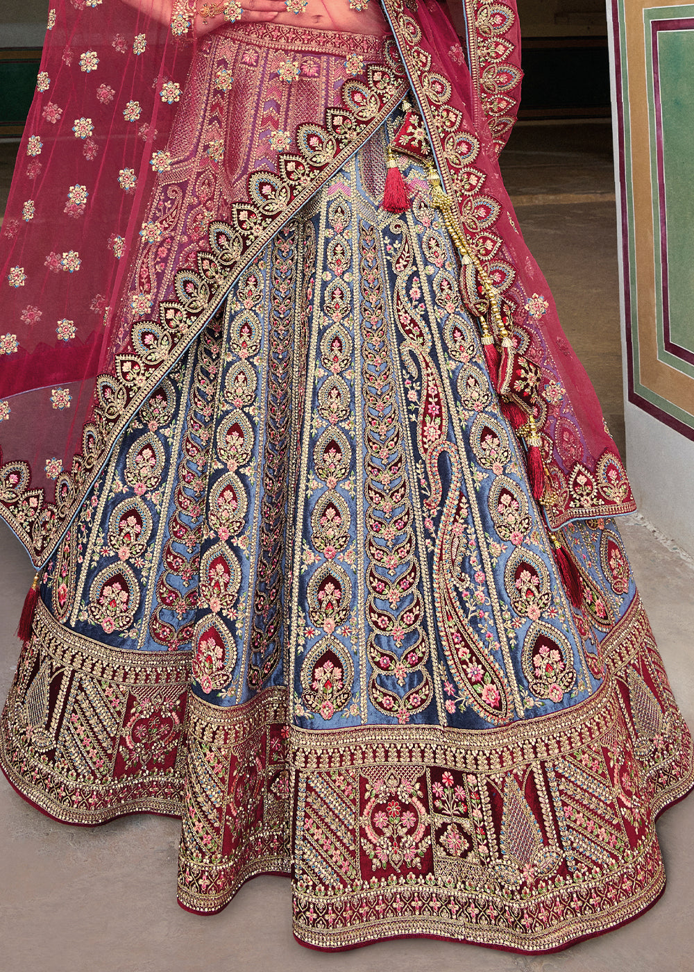 SUPHIRE BLUE HEAVY EMBROIDERED DESIGNER BRIDAL LEHENGA