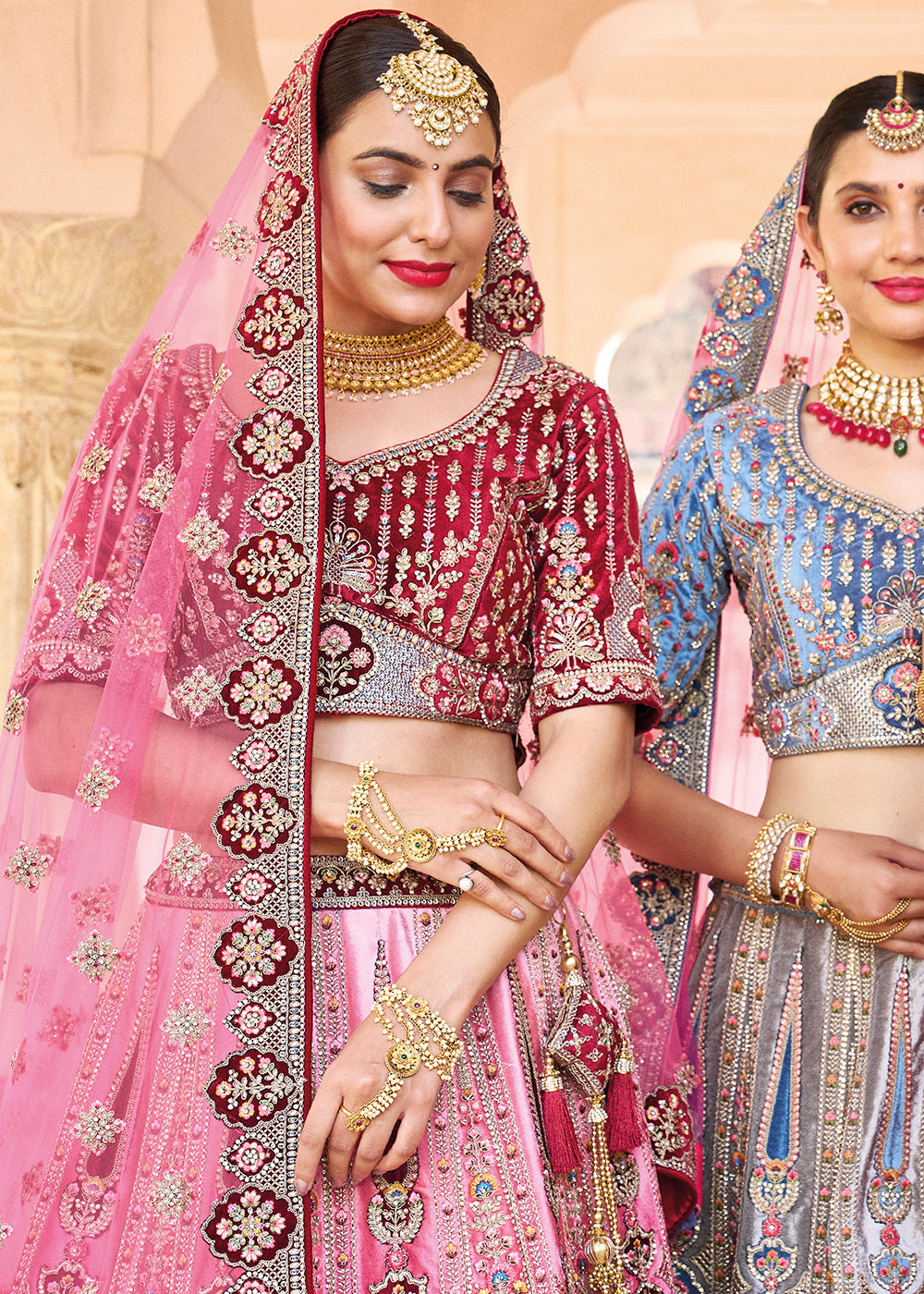 WATERMELON PINK HEAVY EMBROIDERED DESIGNER BRIDAL LEHENGA