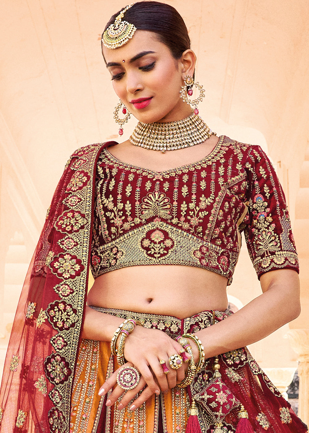 MUSTARD YELLOW HEAVY EMBROIDERED DESIGNER BRIDAL LEHENGA