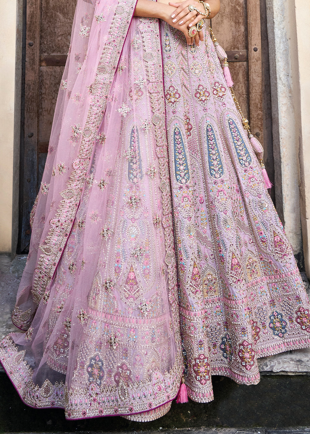 PERIWINKLE PURPLE HEAVY EMBROIDERED DESIGNER BRIDAL LEHENGA