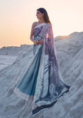 Flint Grey Digital Printed Satin Crepe Saree