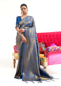 Marine Blue Hand Woven Kanjivaram Silk Saree