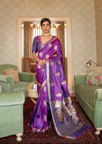 Purple Woven Pure Satin Silk Saree