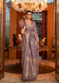 Opera Mauve Purple Hand Woven Tussar Cotton Silk Saree With Sequins Work