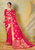 Ruby Pink Woven Banarasi Silk Saree