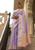 Lavender Purple Zari Woven Pure Handloom Linen Saree