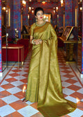 Olive Green Hand Woven Kanjivaram Silk Saree
