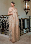 Linen White Zari Woven Pure Handloom Linen Saree