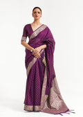 Plum Purple Woven Soft Tussar Cotton Silk Saree