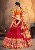 Red Woven Paithani Silk Lehenga