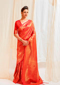 Scarlet Red Hand Woven Kanjivaram Silk Saree