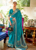Tiffany Blue Woven Handloom Zari Silk Saree