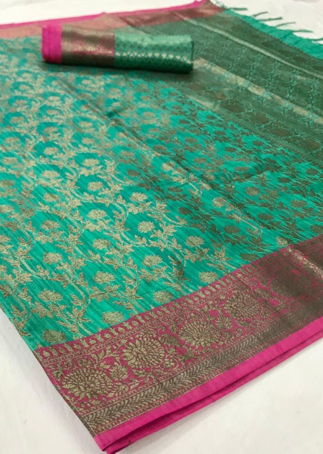 Turquoise Green Zari Woven Banarasi Silk Saree