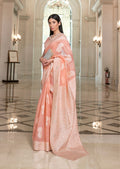 Light Peach Hand Woven Lucknowi Cotton Saree