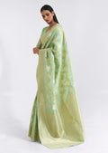 Deep Tea Green Zari Woven Pure Handloom Linen Saree