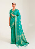 Turquoise Blue Zari Woven Banarasi Silk Saree