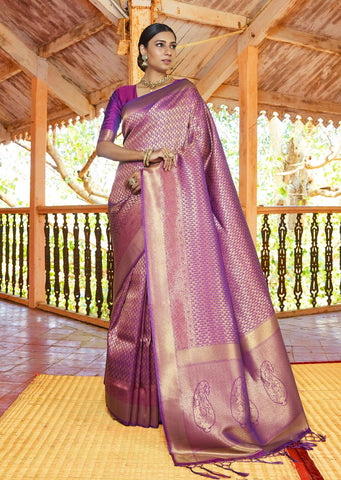 Plum Purple Hand Woven Kanjivaram Silk Saree
