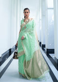 Mint Green Zari Woven Pure Handloom Linen Saree