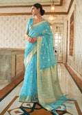 Sky Blue Hand Woven Organza Silk Saree
