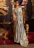 Pearl River Grey Woven Pure Satin Silk Saree