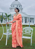 Salmon Orange Hand Woven Lucknowi Cotton Saree