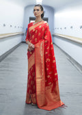 Brick Red Hand Woven Kanjivaram Silk Saree