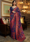 BLUE WOVEN KASHMIRI JAMEWAR SILK SAREE