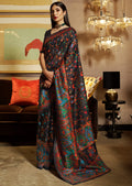 BLACK WOVEN KASHMIRI JAMEWAR SILK SAREE