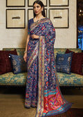 NAVY BLUE WOVEN KASHMIRI JAMEWAR SILK SAREE