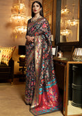 BLACK WOVEN KASHMIRI JAMEWAR SILK SAREE