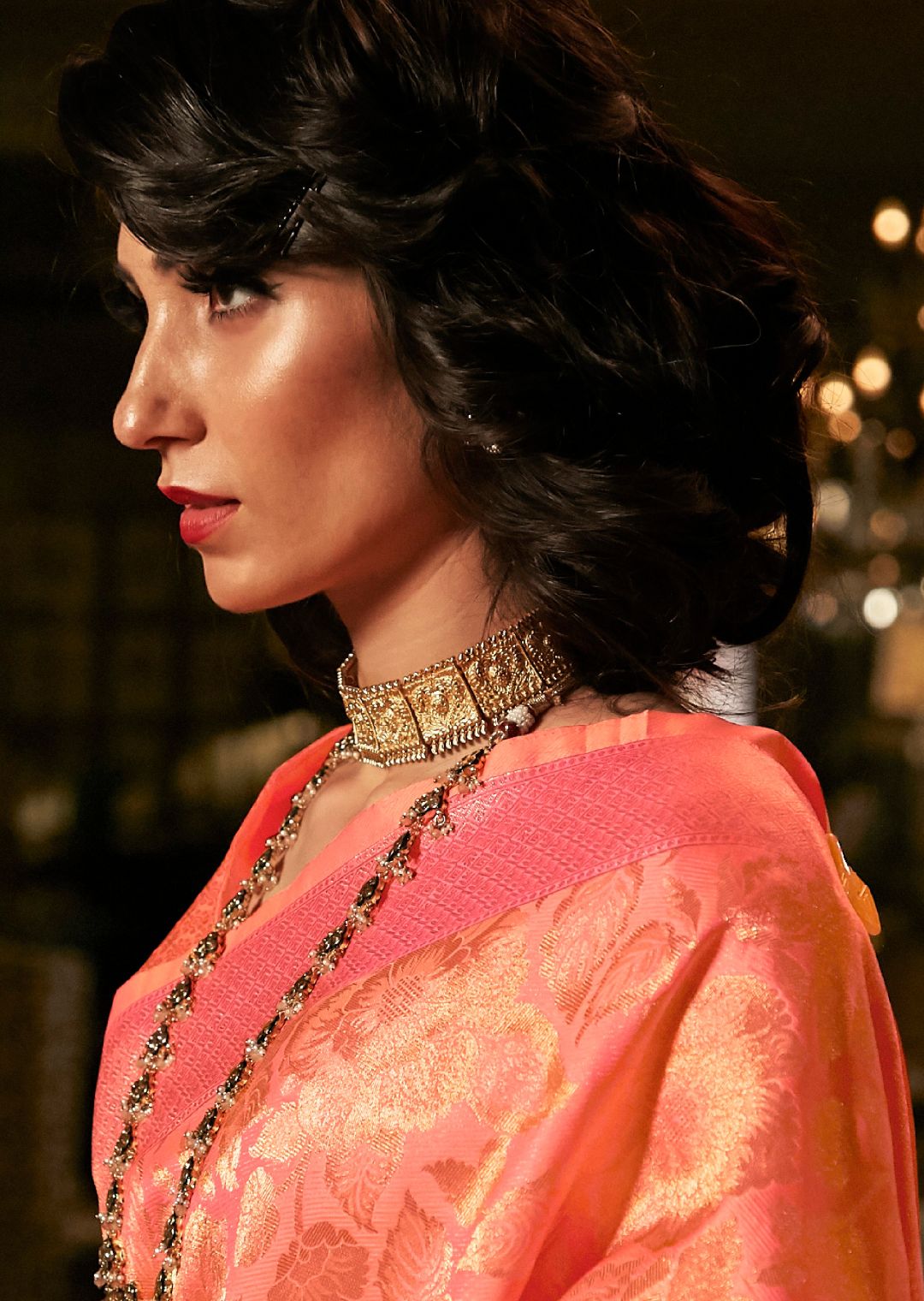 Ruby Pink Zari Woven Banarasi Silk Saree