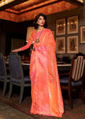 Ruby Pink Zari Woven Banarasi Silk Saree