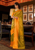 Lime Green Zari Woven Banarasi Silk Saree