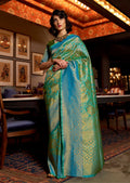 Turquoise Green Zari Woven Banarasi Silk Saree