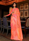 International Orange Zari Woven Banarasi Silk Saree