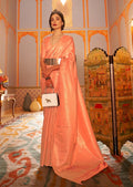 Peach Zari Woven Kanjivaram Satin Silk Saree
